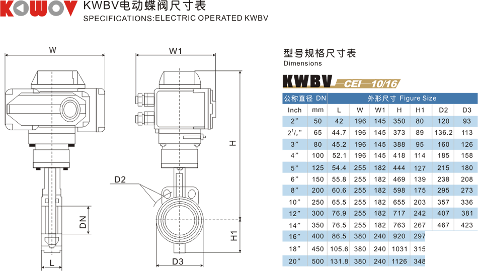 电动蝶阀尺寸表